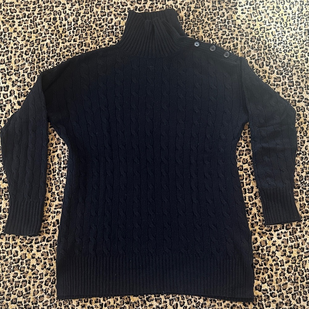 Polo Ralph Lauren Black Button collar Turtleneck Sweater, Tunic length